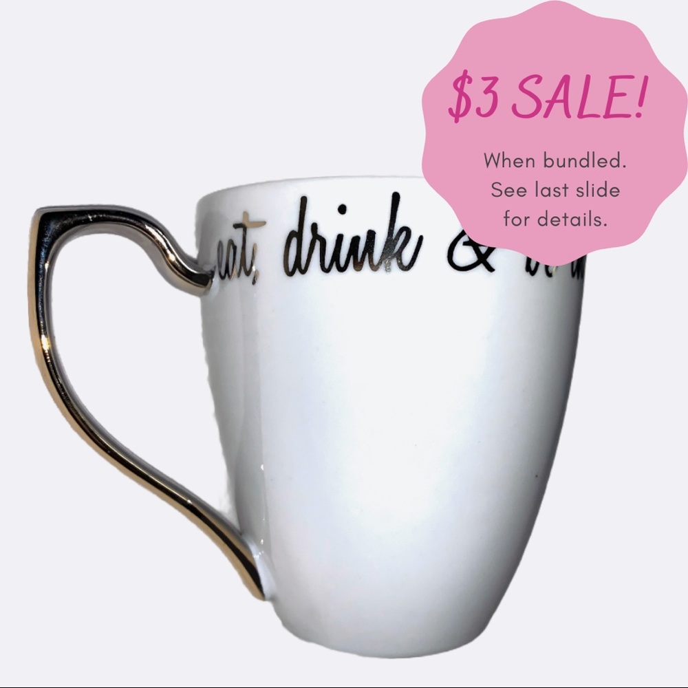 Eat drink & be thankful white gold coffee tea mug